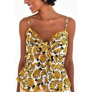 Anthropologie Farm Rio Bossa Banana Tank Top, Size Medium, Linen Top